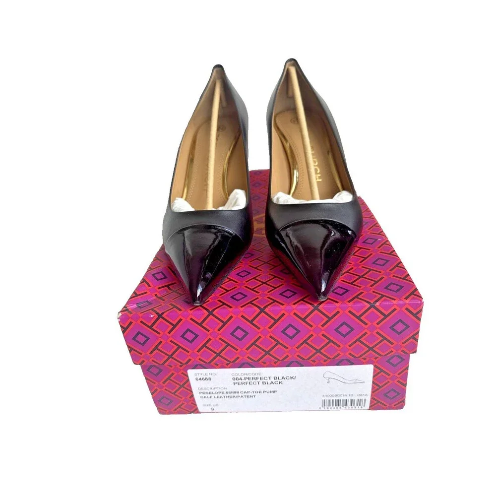 Tory Burch Penelope 85MM Cap-Toe Pump, Size 9 Black Leather New in Box